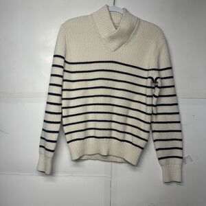 GAP Men’s Medium Cream Ribbed Knit Shawl Neck Striped Sweate